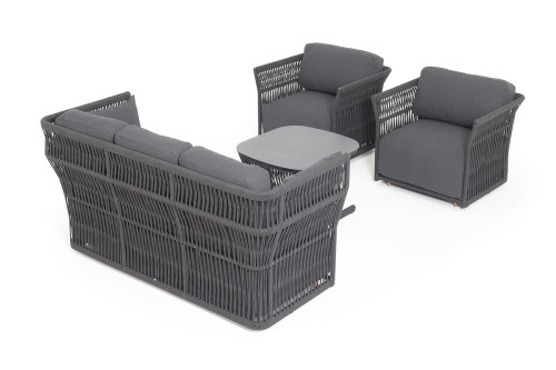 "Лугано" лаунж-зона 5-местная плетеная из роупа (веревки), каркас алюминиевый темно-серый, роуп темно-серый