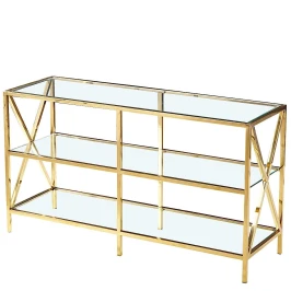 MC-01 Консольный столик стеклянный прозрачный 140*45, основание нержавеющая сталь золото