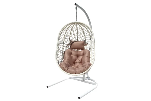 Кресло подвесное Кокон XL арт.D52-МТ002 (стойка+основание.бел.,корзн.бел.,подуш.беж. 3уп. (В))