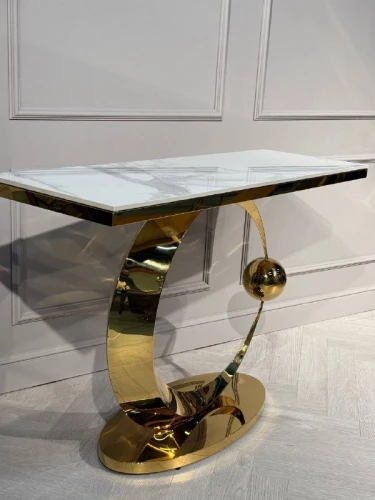 Стол-консоль Дрим IST-800,120х40х78 см, белый бентли/золотой