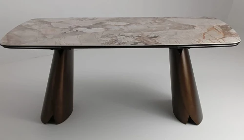 Стол IMBERT 180 GLOSS PATAGONIA, керамика на стекле/ брашированный каркас, цвет медный, ®DISAUR