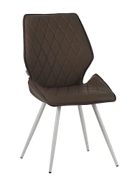 DC230 Стул мягкий, ТЕМНО-БЕЖЕВЫЙ экокожа, каркас металл, белый КРУГЛЫЙ