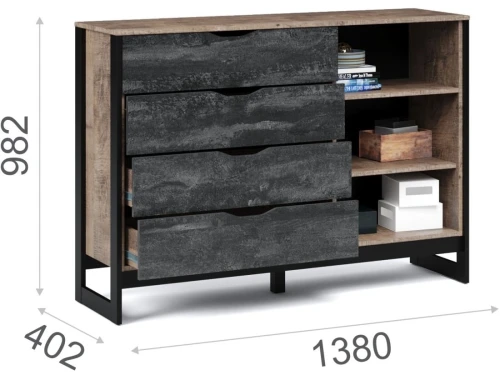 Спальня «Стокгольм» 4дв шк, Дуб гранж песочный/железный камень