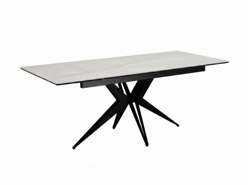 Стол DikLine DKS140 керамика глянец белый Icelandic white jade (Ostra Bianco Light), подстолье черное, опоры черные (2уп.)