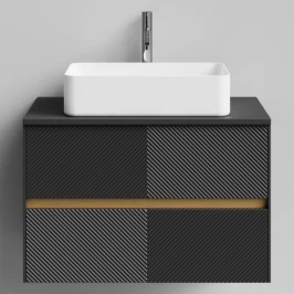 Тумба Аурум 80, пример RAL 9005 Чёрный янтарь, матовая, 2 ящика, подвесной Vodok с раковиной в комплекте