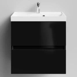 Тумба Бест 60  подвесной, черный глянец Vodok с раковиной в комплекте