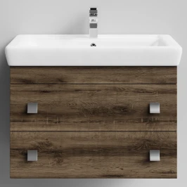 Тумба Квадро 80 подвесной, Дуб крымский коричневый ПВХ 131005-9005 Vodok с раковиной в комплекте
