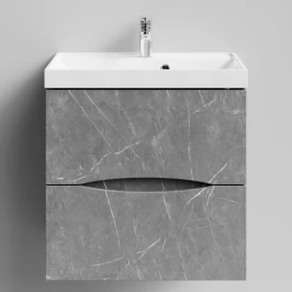 Тумба Лайт 60 подвесной, Мрамор Серый софт тач ПВХ 4044-1 Vodok с раковиной в комплекте