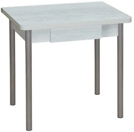 Эко 80х60 стол обеденный раскладной с ящиком / бетон белый/металлик