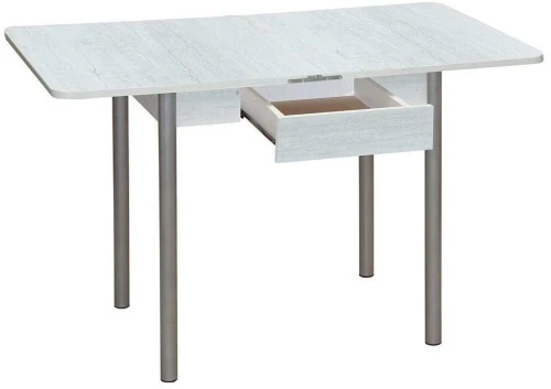 Эко 80х60 стол обеденный раскладной с ящиком / бетон белый/металлик