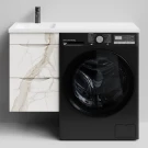 Тумба Смайл 100 подвесной, под стиральную машину, левая, Мрамор Белый натур милк ПВХ 2537 Vodok с раковиной в комплекте