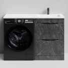 Тумба Смайл 120 напольный, под стиральную машину, правая, Мрамор Графит софт тач ПВХ 4044-3 Vodok с раковиной в комплекте