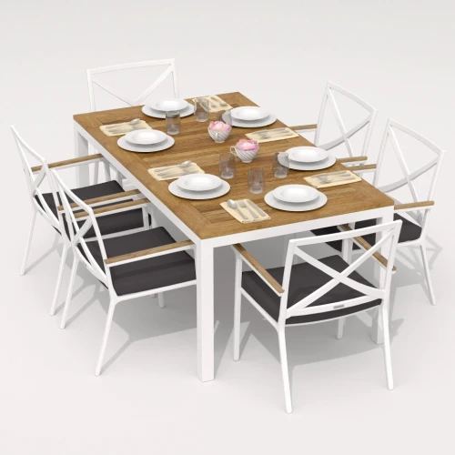 Стол обеденный TELLA  из тика 180x90 белый