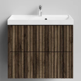 Тумба Тач 70 подвесной, Дуб крымский коричневый ПВХ 131005-9005 Vodok с раковиной в комплекте