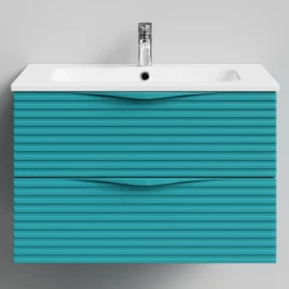 Тумба Эйфория 80 F7, пример RAL 5021 Водная синь, матовая, 2 ящика, подвесной Vodok с раковиной в комплекте