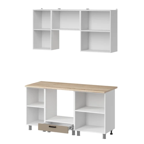 Готовый кухонный гарнитур МК Аленушка 1,6м в.5 Орешник Матовый Вижен,скоба черный,сонома