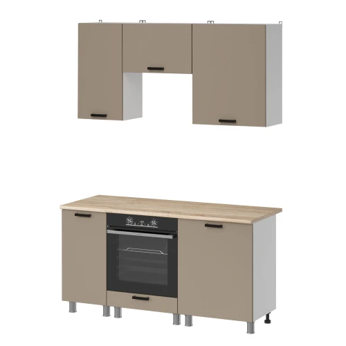 Готовый кухонный гарнитур МК Аленушка 1,6м в.5 Орешник Матовый Вижен,скоба черный,сонома