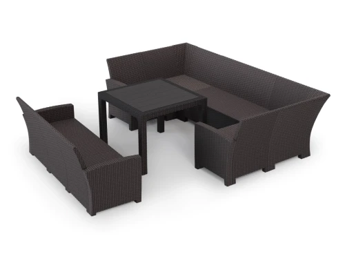 Комплект садовой мебели под ротанг Калифорния “California“с П- образный диваном 136х264х136 см 6 мест, 3х местным диваном , без подушек со столом 95х95см