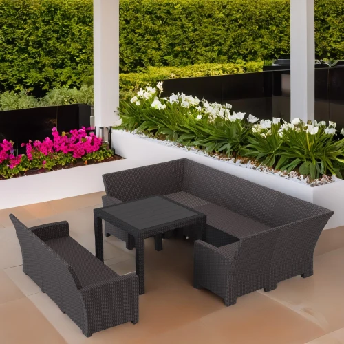 Комплект садовой мебели под ротанг Калифорния “California“с П- образный диваном 136х264х136 см 6 мест, 3х местным диваном , без подушек со столом 95х95см