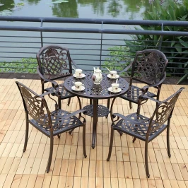 Комплект мебели из литого алюминия стол круглый СОРРЕНТО «SORRENTO» D78 бронза арт.6058 + 4 кресла ГУЕРЛАЙН «GUERLAIN» арт.74359-4