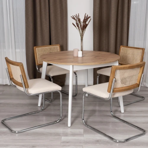 Стул MANI дерево вяз, ротанг/ткань лен, металлический каркас, Груша (№3), 46х46х78 см (Комплект из 4 шт.)