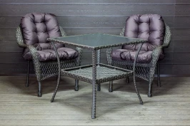 Садовый комплект из искусственного ротанга Мэдисон НЬЮ (Medison NEW) стол квадратный 80х80 + 2 кресла с подушками на сиденье и спинку