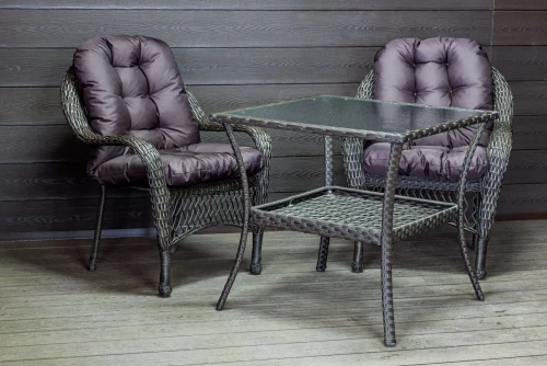Садовый комплект из искусственного ротанга Мэдисон НЬЮ (Medison NEW) стол квадратный 80х80 + 2 кресла с подушками на сиденье и спинку