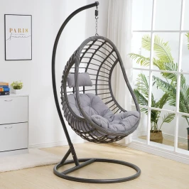 Подвесное кресло из искусственного ротанга кокон овал цвет светло серый