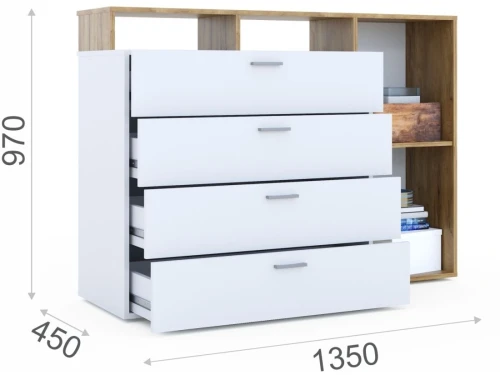 Комод «Невио-1» 1д4ящ, Дуб крафт золотой/белый