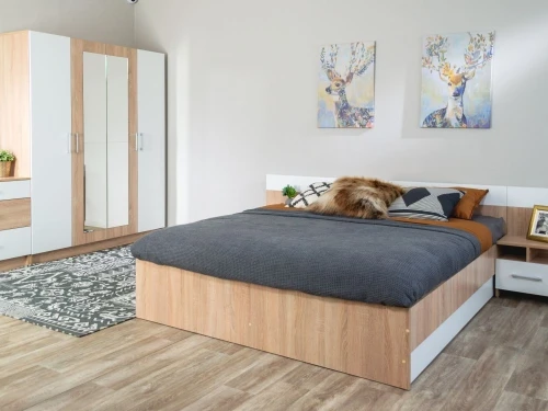 Кровать «Алёна» 160x200 с основанием, Дуб сонома/Белый