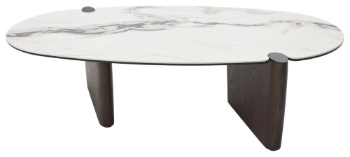 Стол кофейный ARN FENDI WHITE керамика на стекле/массив/ МДФ, облицованный дубовым шпоном ®DISAUR