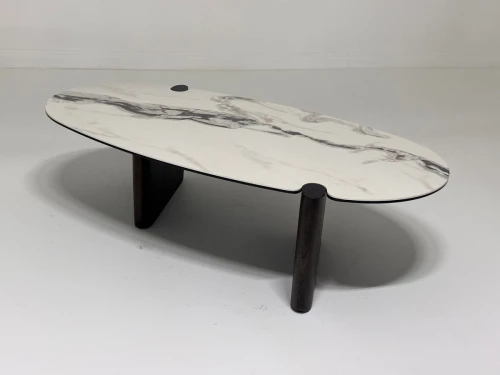 Стол кофейный ARN FENDI WHITE керамика на стекле/массив/ МДФ, облицованный дубовым шпоном ®DISAUR