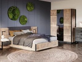 Спальня «Стокгольм» 3дв шк, Дуб гранж песочный/железный камень