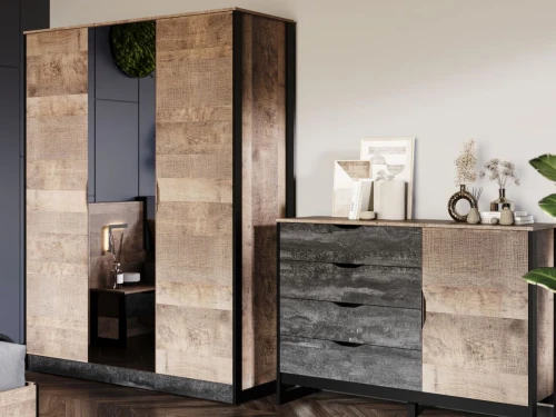 Спальня «Стокгольм» 3дв шк, Дуб гранж песочный/железный камень