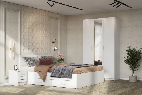 Шкаф трехстворчатый Бали, Белый шагрень