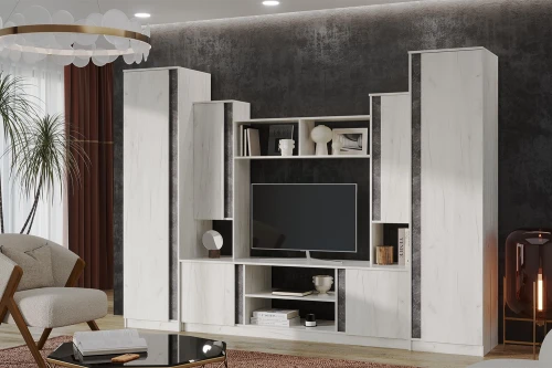 Гостиная Атлантида 5, Бетон темный, Дуб крафт белый