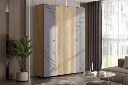 Шкаф четырехстворчатый Байкал, Дуб Золотой, Графит