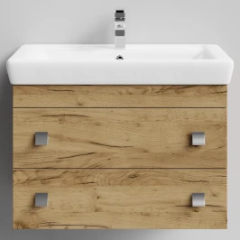 Тумба Квадро 80 подвесной, Дуб Тортуга ПВХ 2357-43 Vodok с раковиной в комплекте