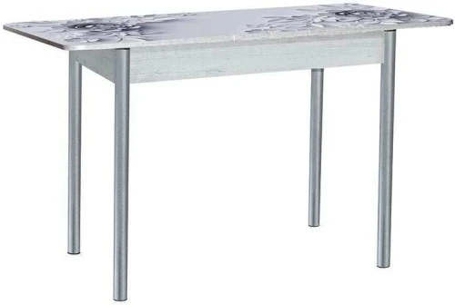 Нью йорк фотопечать стол обеденный раздвижной / цветы на сером/бетон белый/металлик