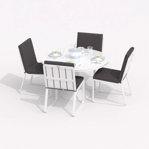 Обеденная группа DIVA GIRA  каркас белый / стол стекло диа 110 / ткань антрацит