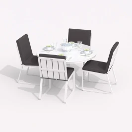 Обеденная группа DIVA GIRA  каркас белый / стол стекло диа 110 / ткань антрацит