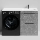 Тумба Смайл 120 напольный, под стиральную машину, правая, Мрамор Серый софт тач ПВХ 4044-1 Vodok с раковиной в комплекте