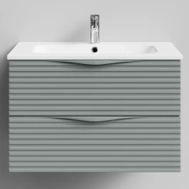 Тумба Эйфория 80 F7, пример RAL 7005 Мышино-серый, матовая, 2 ящика, подвесной Vodok с раковиной в комплекте