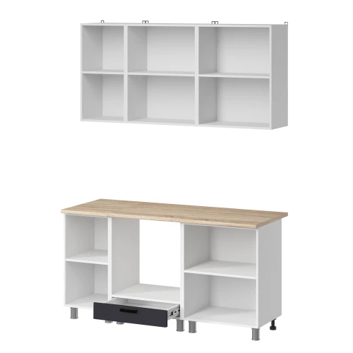 Готовый кухонный гарнитур МК Аленушка 1,6м в.6 Астра Сталь,скоба черный,сонома