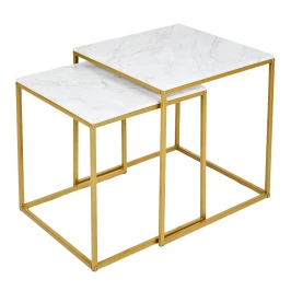 Стол журнальный МеталлАрт М002 белый мрамор/золото