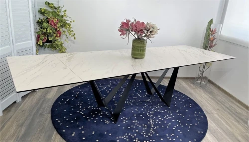 Стол RIETI 200 KL-99 Белый мрамор матовый, итальянская керамика / черный каркас, ®DISAUR