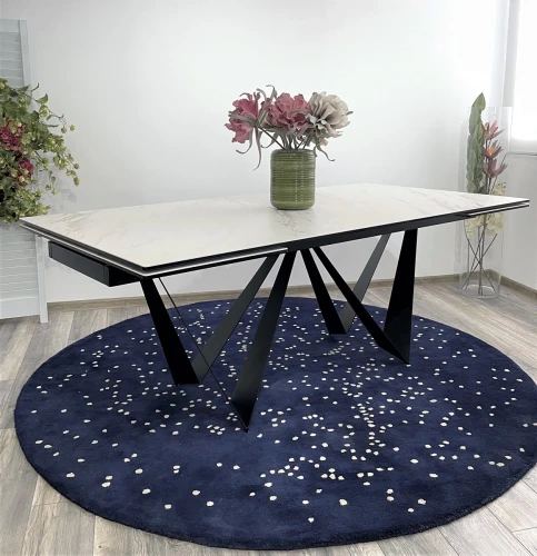 Стол RIETI 200 KL-99 Белый мрамор матовый, итальянская керамика / черный каркас, ®DISAUR