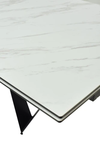 Стол RIETI 200 KL-99 Белый мрамор матовый, итальянская керамика / черный каркас, ®DISAUR