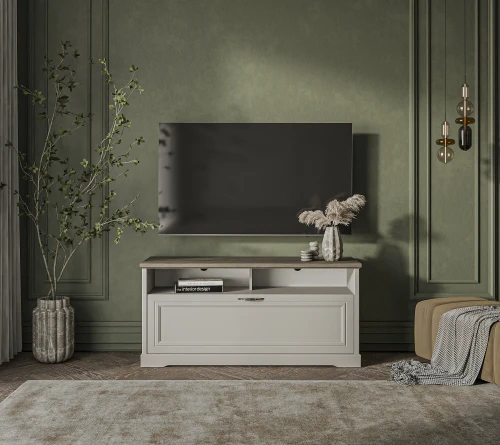 TOSCANA NEW, Тумба RTV 1D2N. Цвет ПЕРСИДСКИЙ ЖЕМЧУГ/КАНЬОН