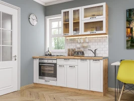 Готовый кухонный гарнитур Барселона-03 Белый Дуб Вотан